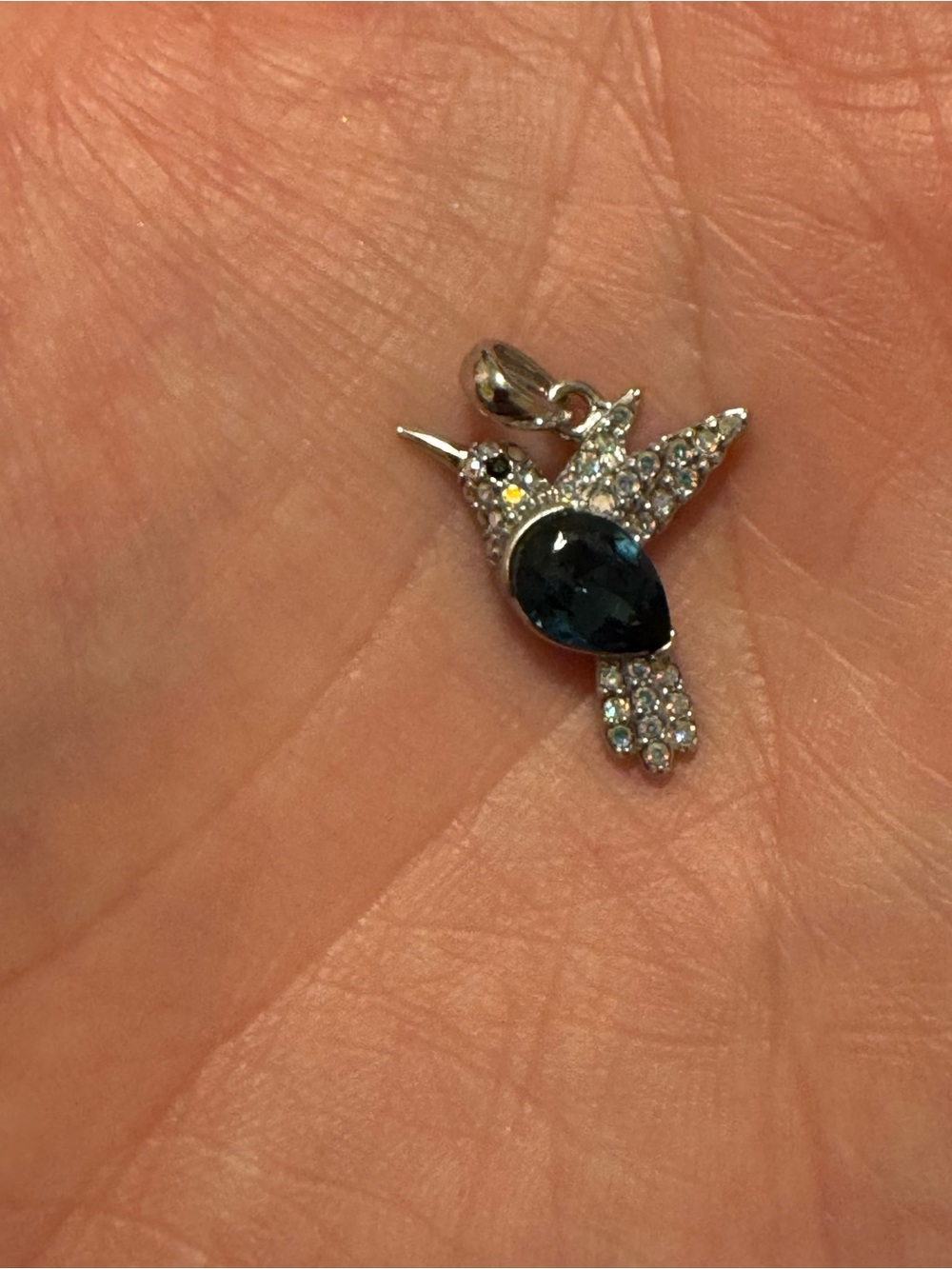 Hummingbird Pendant Necklace Charm in Dark Blue and Silver
